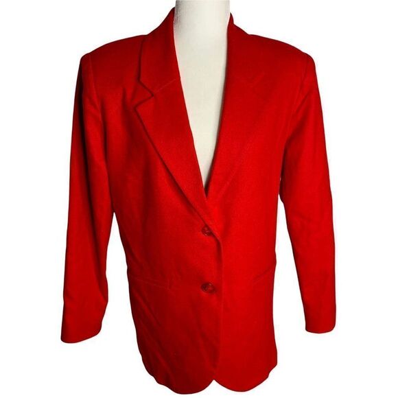 Vintage Basile 2 Button Blazer Jacket 4 Red Wool Lined Shoulder Pads Boyfriend - Picture 1 of 6